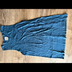 Blue cotton dress with wave detail